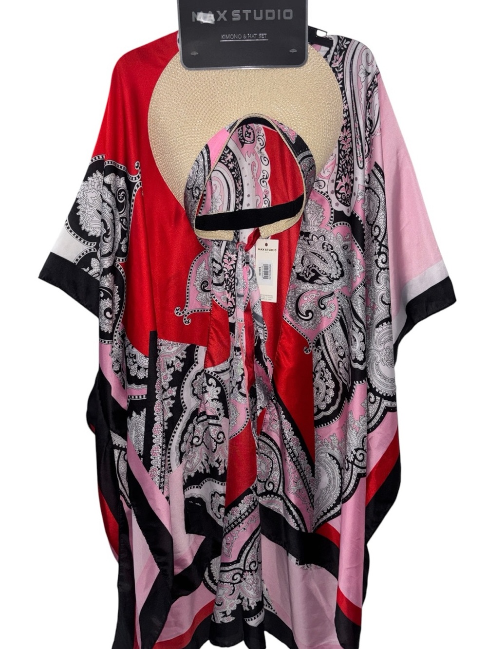 Max Studio Red and Pink Paisley Kimono Cover-Up, NWT